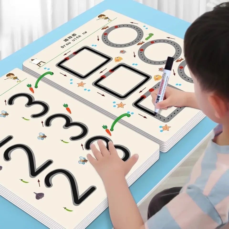 A4 Kids Educational Learning Tracing Book | 64 Pages Dot-to-Dot Activity Workbook with 2 Markers & Duster