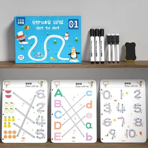 A4 Kids Educational Learning Tracing Book | 64 Pages Dot-to-Dot Activity Workbook with 2 Markers & Duster