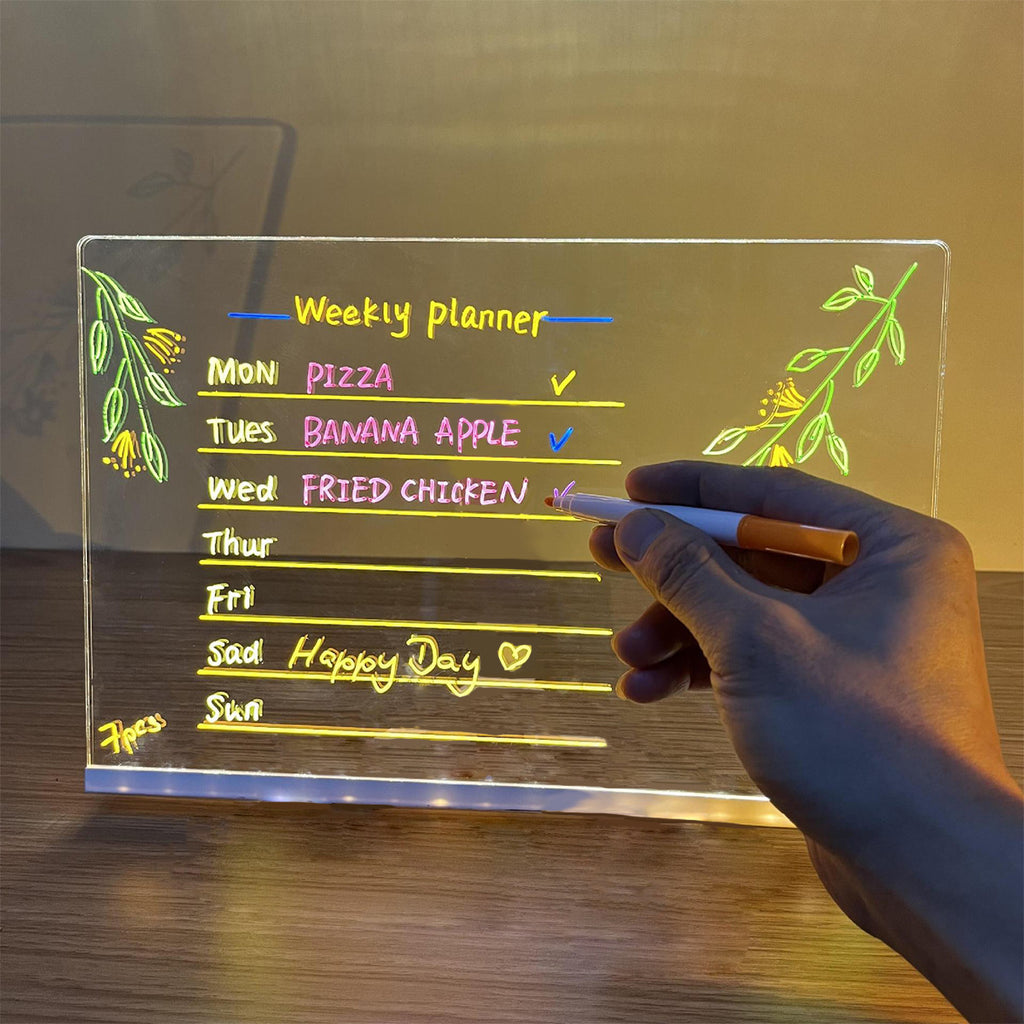 LED Light-Up Writing Board 20×30 cm Acrylic Message Pad with Stand Colorful DIY Notes Erasable Marker Display Board