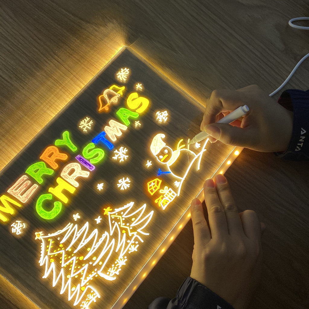 LED Light-Up Writing Board 20×30 cm Acrylic Message Pad with Stand Colorful DIY Notes Erasable Marker Display Board