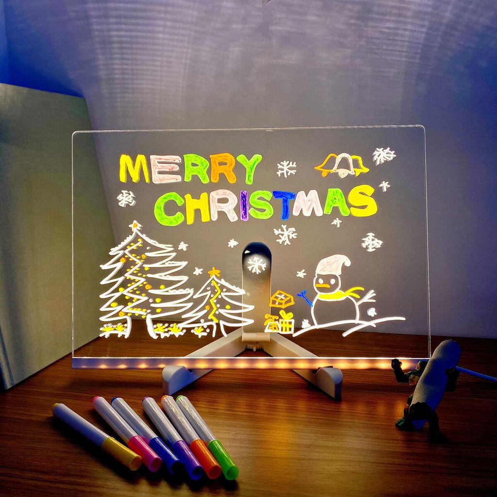 LED Light-Up Writing Board 20×30 cm Acrylic Message Pad with Stand Colorful DIY Notes Erasable Marker Display Board